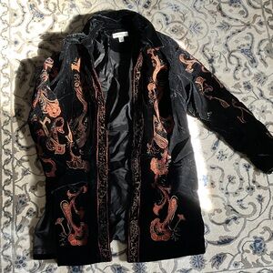 Coldwater Creek Black Velvet Jacket with Red and Orange Embroidery